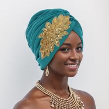 1pc Women Fashion Elegant Layered Crimp Print Sequin National Characteristics Head Scarf, Suitable For Daily Life, Vacation, Travel, Performance, Festival, Dating, Party - Multicolor - View 6