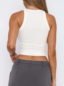 Women's Sleeveless Ribbed Knit Form-Fitting Sexy Y2K Solid Color Cami Top Suitable For Commute, Casual And Outdoor Wear, Spring/Summer - White - View 4