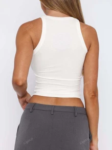 Women's Sleeveless Ribbed Knit Form-Fitting Sexy Y2K Solid Color Cami Top Suitable For Commute, Casual And Outdoor Wear, Spring/Summer