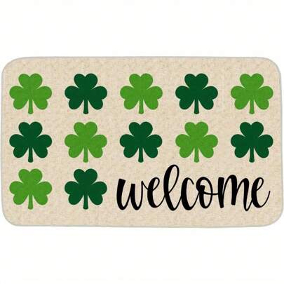 1pc 16"*24" 18"*30" St. Patrick's Day Shamrock Clover Welcome Doormat - Non-Slip, Hand Washable Indoor/Outdoor Entrance Mat With Green Clover Design, Perfect For Front Door, Porch, Living Room, Kitchen, Laundry Room, Available In 30x18 Or 24x16 Inch, Indoor Outdoor Mat|Farmhouse Style|Decorative Nonwoven Fabric, Welcome Mat For Front Door