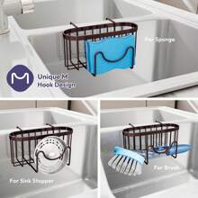 1pc Sponge Holder For Kitchen Sink - Movable Kitchen Sink Caddy With M Shape Hook, Stainless Steel Hanging Sponge Caddy For Dish Sponge, Brush, Sink Stopper Organizer In Double Bowl Sink, Black - Multicolor - View 10