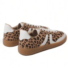 Women's Red Black Leopard Beige Gold Retro German Trainers – Lace-Up Low-Top Casual Sneakers [Size Up Half Size] - 豹 - 查看 5