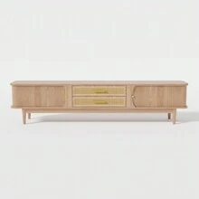 Modern TV Stand For TVs Up To 70 Inches, Entertainment Center With Rattan Door, 2 Drawers And Cabinets, Wood TV Storage Cabinet With Solid Wood Legs And Metal Handles For Living Room,Modern TV Console Table, TV Media Console, Living Room Furniture, Low Profile TV Stand Entertainment Center With Sliding Door, Drawer, Storage Shelves, Mid Century Modern Media TV Console - tự nhiên - Xem 9