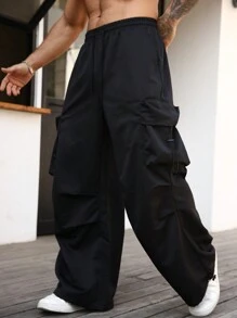 Men's Casual Loose Cargo Pants - Black - View 2