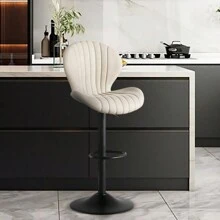 Nalupatio Bar Stools Set Of 2 |Breakfast Bar Stools •Backrest Kitchen Barstools •Bar Chair Fabrics •Modern Adjustable Swivel Gas Lift - Beige - View 6