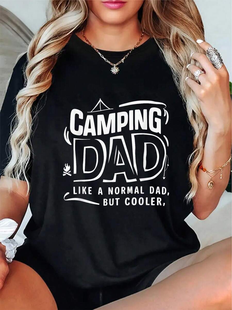 100% Cotton Funny Camping Dad Camping Campfire Camper Camp T-Shirt - Black - View 1