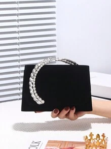 1pc Women Elegant Bling Rhinestone Embellished Evening Clutch, Shiny Crystal Decorated Handbag, Detachable Metal Chain Shoulder Strap, Suitable For Party, Wedding, Prom, Nightclub, Birthday, Anniversary Gift, Perfectly Matching With Prom Dresses For Women, Prom Accessories,Sequin Dress Women,Sparkly Dress,Elegant Dresses For Women, Prom Bag For Party