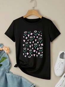 Let It Rain - A Minimalistic Abstract Design Featuring Playful Raindrops Whimsical Flowers And Decorative Eyes For Women's Women T-Women's Shirt
