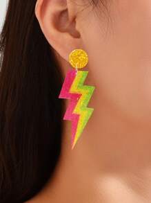 1 Pair Funky Party Jewelry Sequin Decor Colorful Acrylic Lightning Dangle Earrings - Multicolor - View 2