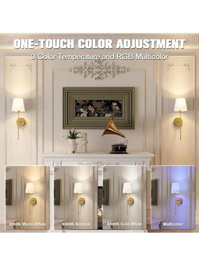 Moderne RGB Wand Lamp Bedside ation Fixtures Minimalist Lights Iron Fabric Lampshade Black/Gold E27 Rechargeable Bulb Sconce Indoor Lighting Living Room Kitchen Isl Bedroom Dining Hallway Coffee Shops Aisle Balcony Luxe Home Corridor Loft Garden Porch Doorway Bulb) view 6