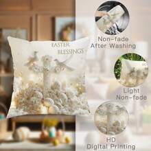 4pcs Easter Decorative Throw Pillow Covers, Happy Floral Easter Pillow Covers, Easter Egg Rabbit Ear Plaid Bunny Cushion Covers, Cute Yellow, Pink, Brown Velvet Pillowcases Single-Sided Printing 45x45cm Gifts Birthday Graduation