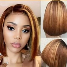 Highlight Ombre Bob Wig Human Hair 4/27 Highlight Honey Blonde Lace Front Bob Wigs Human Hair 200% Density Wigs Human Hair Pre Plucked 13x4 HD Lace Front Wigs Human Hair For Women 8-16 Inches - S4/27 - 查看 4