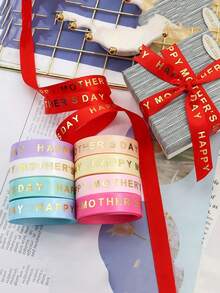 1 rolă, panglică de 5 yarzi pentru mame, panglică albastră, albă și roz cu mesajul "La mulți ani de Ziua Mamei", pentru împachetarea cadourilor, Ziua Mamei, Ziua Îndrăgostiților, cadouri de petrecere, panglici pentru buchete, rechizite pentru artizanat, material textil, material pentru buchete de mireasă lucrate manual, cutie de cadouri cu flori, curea de împachetat cu fundă, materiale pentru ambalaj cadouri