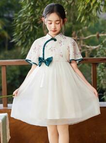 ASK JUNIOR Tween Girls' Lightweight Traditional Chinese Style Princess Dress, Summer - Apricot - View 7