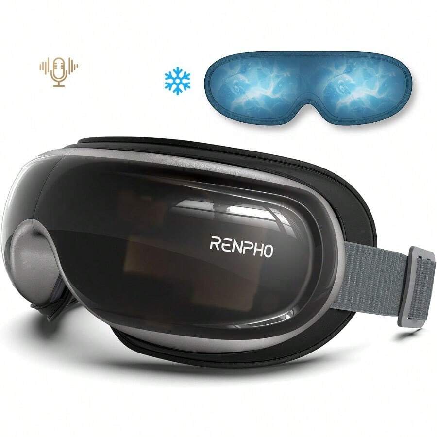 RENPHO Eyeris 3 - Masajeador de Ojos con Calor Controlado con voz en ingles, Máscara de Ojos Calentable con Ajuste de Masaje DIY, Dispositivos Oculares con Música Bluetooth para Alivio de Migrañas, Relajación, Ojeras, Regalos Ideales - 1 - Ver 1