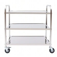 YUNRUX 3 Shelves Serving Trolley Stainless Steel Tea Trolley Kitchen Trolley Gastro Serving Aid 4 Wheels Service Trolley Clearing Trolley Up To 120 Kg - Silver - View 4
