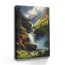 Wrapped Framed Canvas Vintage Wall Art Serene Waterfall Painting - Artful Home Decor For Living Room, Bedroom, Bathroom, Office