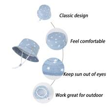 LANGZHEN 儿童防晒帽 幼儿男童女童宽边夏季户外帽子 婴儿渔夫帽 带下巴带 - 男童短沿盆帽 - 查看 4