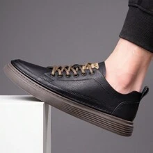 Fashionable Four Season Plus Size Men's Shoes, Casual Loafers, Men's British Korean Version, Lace Up, One Foot Kick - màu đen - Xem 2