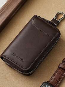 2025 Shopping Festival Promotion, Minimalist High-End Leather Key Pouch For Men, Large Capacity Waist Hanging Real Soft Leather Multi-Function Zipper Key Holder Card Case 2-In-1 - Multicolor - View 11