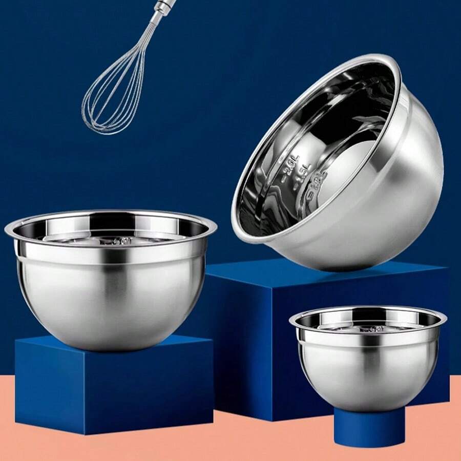 Han Xiao 1 件不锈钢搅拌碗，多功能搅拌碗，用于烹饪、烘焙、准备和上菜，大号多功能，带测量标记的奶油容器，蛋糕搅拌碗