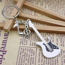 全新白色音符吉他迷你吊坠钥匙扣，创意金属电吉他钥匙圈，独特的个人礼物