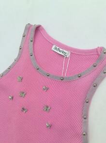 Round Neck Sleeveless Top With Butterfly Decoration