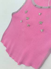 Round Neck Sleeveless Top With Butterfly Decoration
