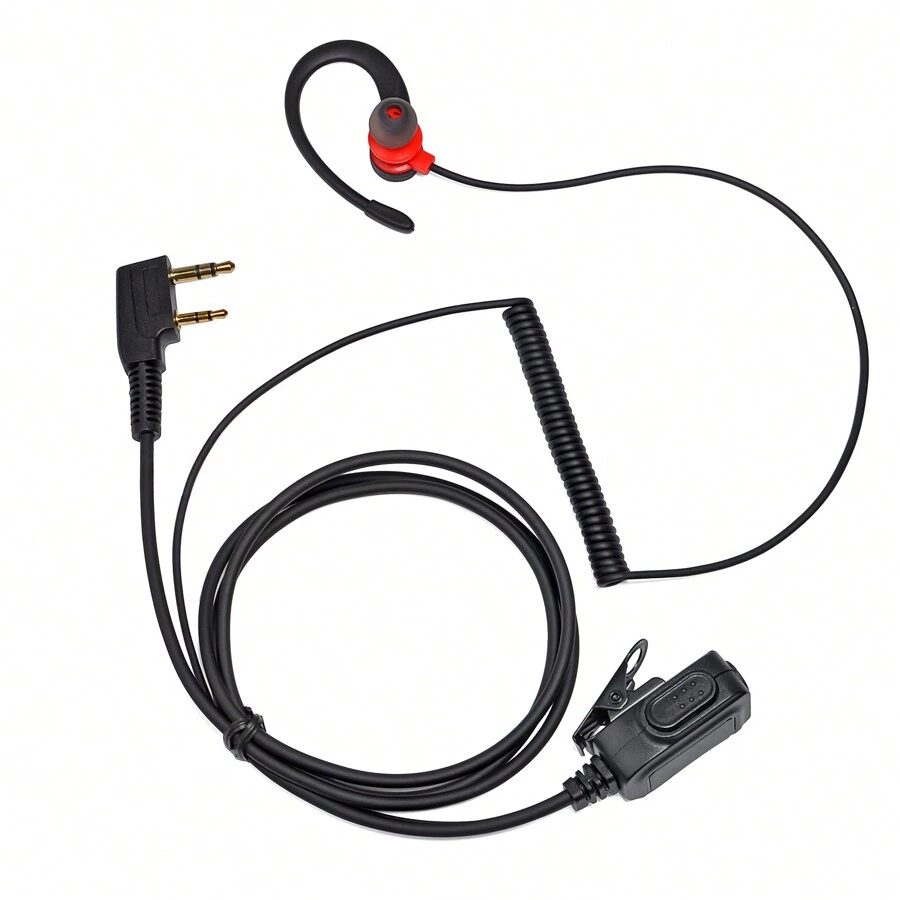 HYS Two Way Radio Walkie Talkie Earphones,C-Shaped Ear Hooks,Soft And Comfortable,Red Earplug Design For A More Beautiful Look,Two Way Radio Earpiece With PTT Microphone Compatible With Baofeng Jianlin Puxin Linton Weierwei Wouxun Walkie Talkies - Red - View 1