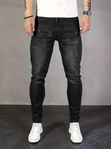 Men's Simple Stylish Denim Jeans, Casual Daily Wear - Black - View 1