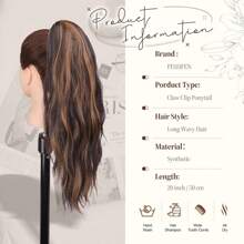 FESHFEN Ponytail Extensions, Long Claw Clip In Ponytail Hairpiece Synthetic Pony Tails Hair Piece Natural Wavy Hairpieces For Women, 20 Inch - Nâu sẫm & Vàng caramel - Xem 5