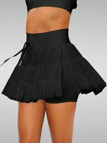 Women's Pleated Tennis Skirt High Waisted Ruffle Golf Skirts Sports Skater Athletic Running Skorts With Shorts Pockets Cute Clothes Summer - 黑色 - 查看 2
