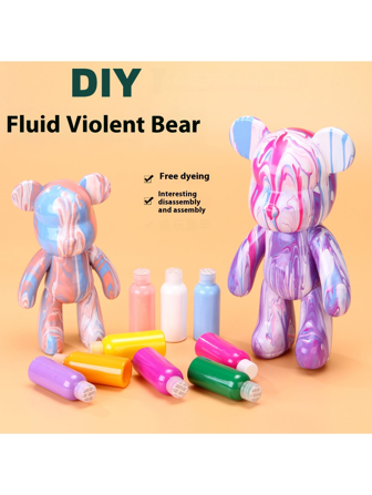 23cm/9in-11件彩盒套装创意手工玩具流体熊空白，流体兔子DIY涂鸦绘画材料包，酷熊生日礼物，派对礼物存钱罐，节日礼物墙面装饰[随机发货]