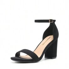 Women Ankle Strap Chunky Heeled Pump Sandals Comfortable Open Toe Classic Heeled Sandals For Party, Wedding, Prom, Valentine's Day - 黑色/麂皮 - 查看 4