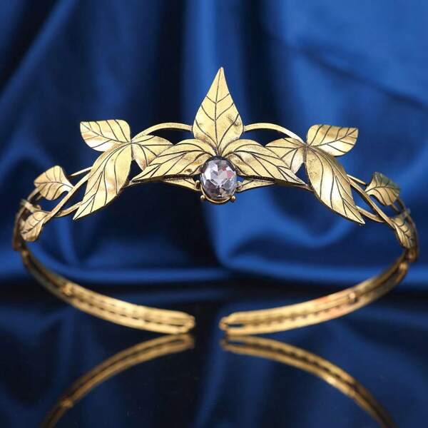 Tiara Estilo Grego Retro Barroco, Coroa de Casamento com Strass, Tiara de Folhas de Liga, Acessórios de Cabelo de Cristal, Fantasia de Festival e Festa Tocado