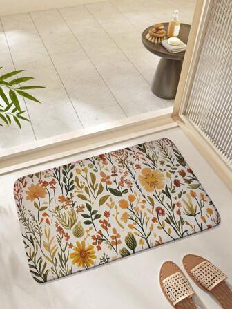 1 件花园主题浴室垫，春季装饰厨房地毯，聚酯纤维门垫，吸水，快干防滑，适用于浴室、厨房、客厅、家居装饰家居浴室装饰地毯户外地毯门垫