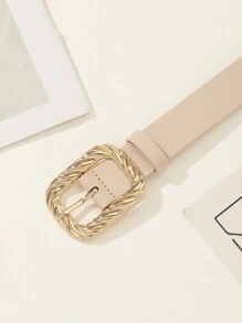 1 件简约时尚金色方形扣女士腰带，百搭，适合牛仔裤、休闲裤、连衣裙