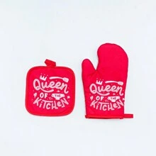 2pcs Kitchen Microwave Oven Insulated Gloves, Grey/Black/Green/Pink Heat Resistant Baking Cooking Gloves, Anti-Scald, Holiday& Party Kitchen Utensils And Equipment, Home And Kitchen Must-Haves Friendly For Organization - Red - View 2