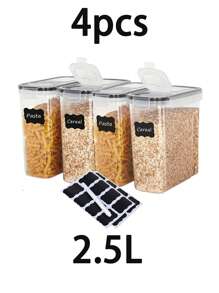 4 pezzi 4,5L/4L Contenitori per alimenti ermetici con coperchio, lattine per alimenti secchi prive di bisfenolo A, lattosio, cereali, pasta, farina e zucchero per organizzazione e conservazione, etichettati, lavabili in lavastoviglie, barattoli di plastica per la conservazione degli alimenti, utensili da cucina domestica - Bianco e nero - Visualizzare 12