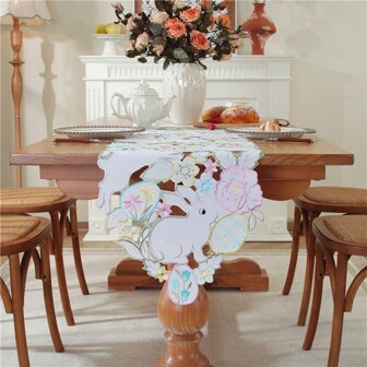 1 st, polyesterbroderad påskhare bordslöpare, ihålig design, mycket lämplig för påskdekoration, heminredning, fester, familjesammankomster, framhävning av den festliga atmosfären, våren, påskharen.