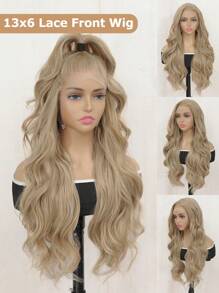 13x6英寸长卷发假发，耐热合成纤维，预拔毛发际线，高清蕾丝前假发，24英寸黑色合成纤维，每根发丝均预先拔毛，自然发际线，适合日常佩戴，高品质，是女孩、女性、角色扮演的理想之选，外观自然，优质柔软合成假发，适合圣诞节、新年、狂欢节、音乐节和其他场合。 - 彩色 - 查看 3