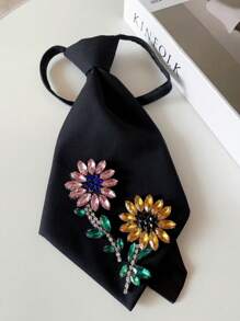 1pc Elegant Rhinestone Flower Casual Women Tie, Creative Design, Suitable For Dress Up, Dating, Gifts, Shirt Matching, All Seasons - Double Flower Style - View 4