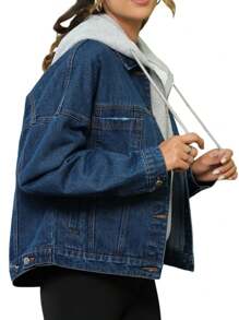 Chaqueta vaquera bicolor con capucha - Azul - Ver 4