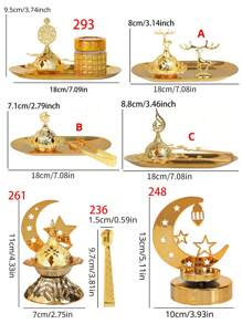 一套简约铁艺香炉，配木质托盘，创意个性化小香炉，中东风情空气净化香炉，阿拉伯字母香夹，茶夹，糖夹，冰夹，适用于瑜伽室、按摩室、冥想室、发饰、办公室、卧室，四季皆宜。 - 金色 - 查看 3