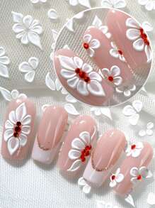 1張極簡純白6D浮雕花卉美甲貼紙，包含組合白花、單片花瓣、點綴花瓣等優雅花卉設計，3D浮雕紋理，自黏薄透隱形，適合通勤、婚禮、宴會、日常淡妝場景，美甲新手、溫柔風女孩、新娘可在家DIY，無需專業工具，打造乾淨高級透明裸色風美甲 - 白色 - 查看 2