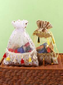 Paquete de 1/3, bolsa de regalo del Festival de la Luna con bolsa de caramelos de dibujos animados y bolsa de almacenamiento con cordón. Para organizar caramelos, bocadillos, joyería pequeña, anillos y pendientes, decoraciones navideñas, bolsas de regalo