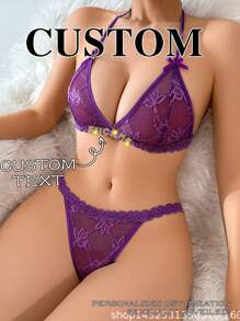 Lencería personalizada al estilo europeo y americano, conjunto de lencería transparente con encaje sin espalda para mujer, ropa interior sexy, regalo para el Día de San Valentín, aniversario
