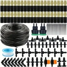 Sistema de riego por goteo para jardinería, set de regadores de micronebulización de dos salidas en color rojo, riego automático ajustable para macetas y herramientas de jardinería