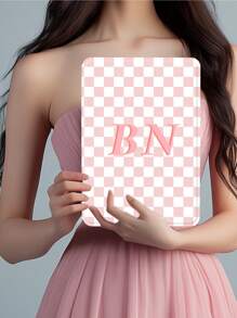 1pc Personalized Customized Letter Plaid Protective White Tablet PU Leather Case Compatible With IPad Pro 13, IPad Air 13 Models - White - View 10