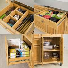 Kitchen Trolley, Kitchen Island, Kitchen Cabinet Made Of Bamboo With Stainless Steel Worktop, Serving Trolley - Brown - View 7